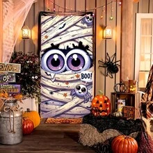 Halloween Willkommens-Türbanner, Cartoon-Mumie-Thema Familienbanner, Türabdeckung, Türflagge, Türvorhang, Feiertagsfeier-Partydekoration, Karneval Garten Eingang Terrasse Atmosphäre Hängedekoration - Verschiedenfarbig - Übersicht 5