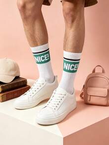 5 pares de calcetines de media caña para hombre estilo coreano con letras, estilo preppy versátil japonés - Multicolor - Ver 2