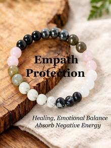 Empath Protection Bracelet, 8mm Pyrite & Snowflake Obsidian & Labradorite Reiki Crystal Bracelet, Emotions Balance, Healing ,Protection Jewelry Gift - Multicolor - View 1