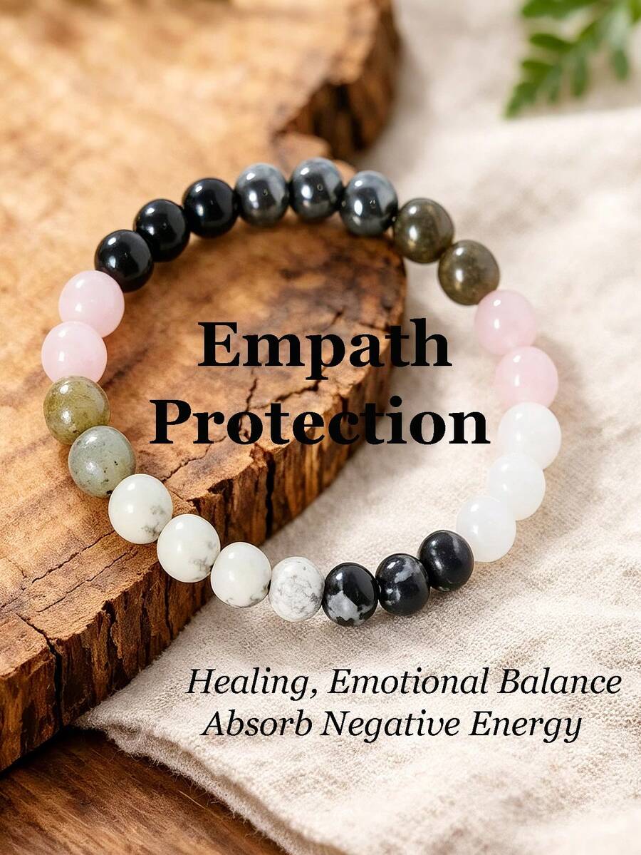 Empath Protection Bracelet, 8mm Pyrite & Snowflake Obsidian & Labradorite Reiki Crystal Bracelet, Emotions Balance, Healing ,Protection Jewelry Gift - Multicolor - View 1