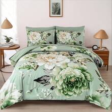 3 Pieces Brown Floral Print Comforter Doona Sets Double Queen King Bedding Set With 2 Pillowcases,3Pcs Soft & Comfortable Botanical Flower Lightweight Quilted Bedding Set With Polyester Filling,Room Decor,Machine Washable,All Season,Wedding Gift - Brown - View 7