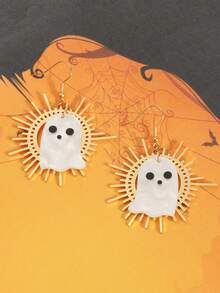 1 Pair Fashionable Vintage Geometric Ghost Pendant Earrings, Versatile Niche Ear Jewelry - Multicolor 1 - View 3