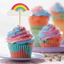 24/36pcs Rainbow Cloud Cupcake Toppers Set, Colorful Party Decorations For K*Ds Birthday, Baby Shower Dessert Decor, Rainbow Theme Party Supplies - Classic Rainbow - View 12