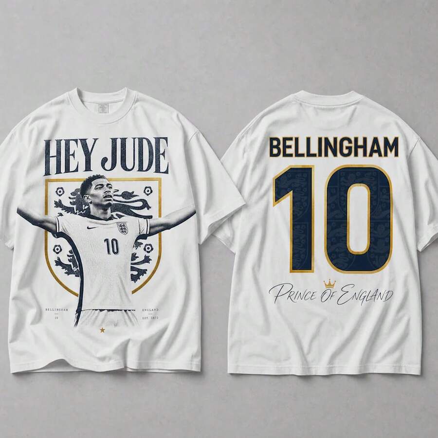 Jude Bellingham Hey Jude England-tröja, England World Cup 2026 T-shirt, Three Lions-tröja, It's Coming Home-tröja, Hey Jude-låten - Vitt - Visa 1