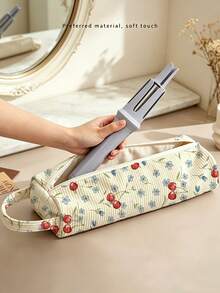 Floral Quilted Hair Dryer Storage Bag With Handle, Large Capacity Hair Tool Organizer, Soft Material Travel Storage Bag (Suitable For Hair Dryer, Curling Iron And Hair Brush), Women's Portable Zipper Makeup Bag; Applicable Scenes: Home, Travel, Vacation, Campus; Multi-Functional Storage (Cosmetics, Skincare, Toiletries); Travel/Cruise/Dormitory Essential; Suitable As A Gift For Bridesmaid, Mother, Friend Or Teacher. - Multicolor - View 2