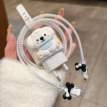 5pcs/Set Cute White Dog Series 20W EU Fast Charger Protective Case Compatible With Apple Data Cable Cable Sleeve Protector - Multicolor - View 9