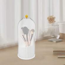 Rotating Makeup Brush Holder With Clear Dust Cover, Multi-Compartment Cosmetic Organizer With Dome Lid, Desktop Storage Cup For Brushes, Lipsticks And Other Beauty Makeup Tools - 透明白 - 查看 5