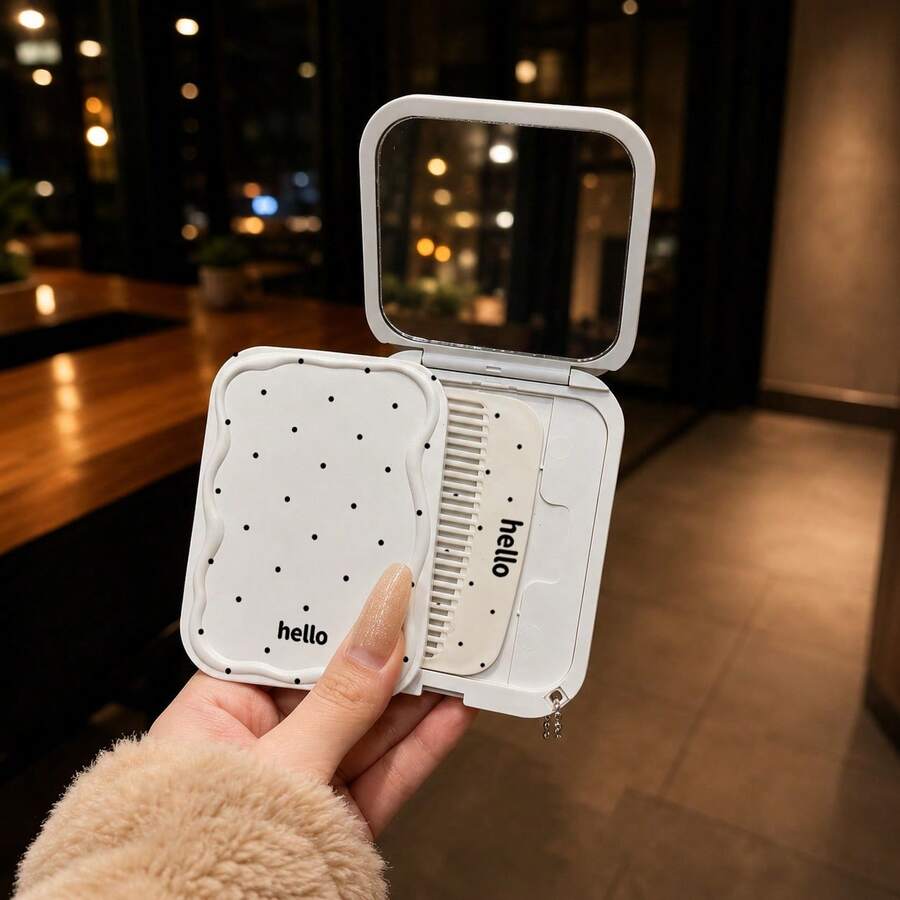 Polka Dot Folding Mirror, Minimalist Anti-Drop Handheld Portable Makeup Mirror, Compact Office Desktop Vanity Mirror - Multicolor - View 1