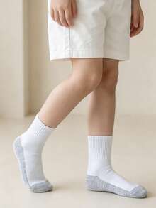 5 Pairs Kids' Mid-Calf Casual Sports Socks, Contrast Color Yin Yang Design, Comfortable Student Socks For Big Kids - Light Grey - View 7
