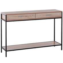 HOMCOM Consola para Recibidor Mueble para Recibidor Estilo Industrial con Cajones y Estructura de Acero para Entrada Pasillo 120x30x81,5 cm Roble - roble y negro - Ver 1