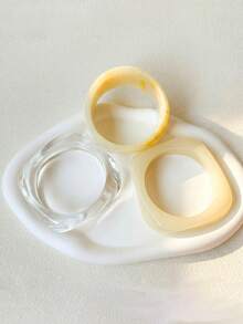 Vintage 3pcs/1pc Fashion Elegant Exaggerated Old Money Style Geometric Irregular Yellow Transparent Wide Rim Round Square Marbled Resin Acrylic Bracelet Minimalist Unique Chunky Y2K Stacked Bangle Suitable For Women Summer Beach Vacation Party Gathering Date Gift Daily Wear Versatile Jewelry - Yellow - View 5