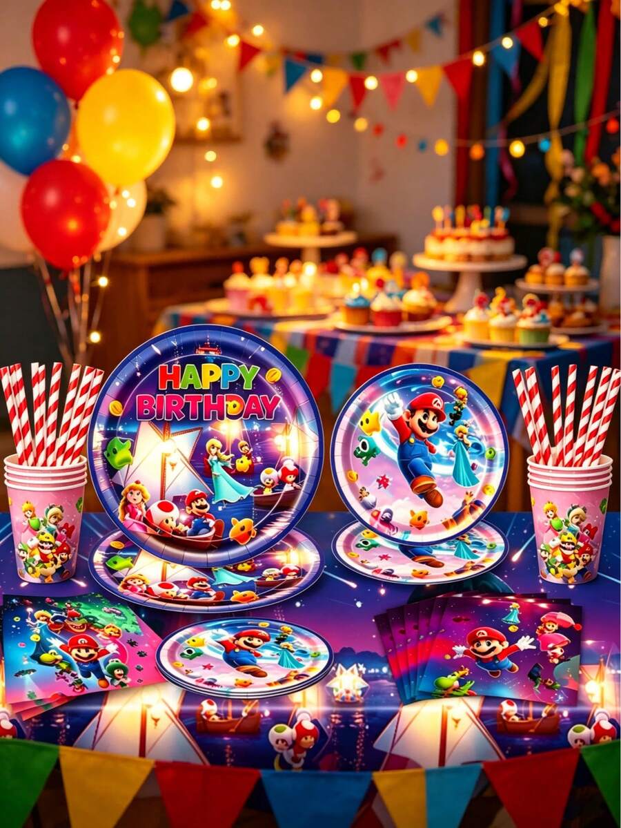91pcs Anime Style Theme Party Set, Back To School Season Decorations, Disposable Birthday Party Tableware Including Plates, Cups And Napkins. Holiday Decoration Supplies Suitable For Camping, Picnic, Backyard BBQ, Indoor Decoration And Party Setup, Also Ideal Decoration For Halloween, Christmas And Various Gatherings, And A Great Surprise Gift For Fans. - Multicolor - View 1