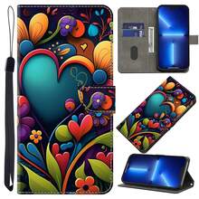 GLANDOTU Funda de teléfono con cartera de piel con patrón de corazón y rosa roja de PU, multifuncional con soporte, ranuras para tarjetas, diseño de tapa abatible, se adapta a múltiples modelos, regalo de primavera - Multicolor - Ver 6