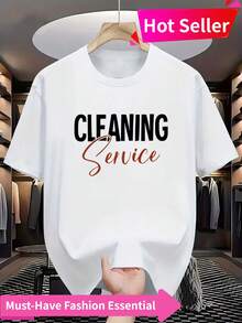 Herren-T-Shirt mit Reinigungsdienst-Aufdruck - Weiches, atmungsaktives 100% Polyester, lässiger Rundhalsausschnitt, kurze Ärmel, Sommer-T-Shirt mit Branding für Reinigungs- und Hausmeisterdienste - Weiss - Übersicht 1