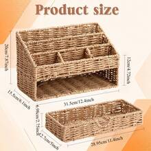 Rattan Woven Desktop Letter Storage Box With Drawer, 5-Slot File Organizer Rack, Tabletop Magazine Storage Basket, Dimensions: 12.4*6.1*7.87 Inches, Woven Decor Storage Organizer For Office Desk - Variants - View 3