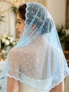 1pc Solid Color Floral Lace Mesh Embroidered Shawl Headscarf Triangle Scarf - S55884-blue - View 4