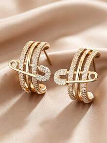 A Pair Of Exquisite, Versatile, And Stylish Vintage-Inspired C-Shaped Stud Earrings For Women, Featuring Zirconia Inlays-Perfect For Banquets And Partie - Multicolor - View 4