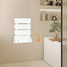 Wall Mounted Foldable Shower Bench, Collapsible Wall-Mount Seat With Slatted Board Design, Space Saving Wall Fixed Stool For Entryway, Shower Room, Corridor Temporary Sitting Use - White - View 10