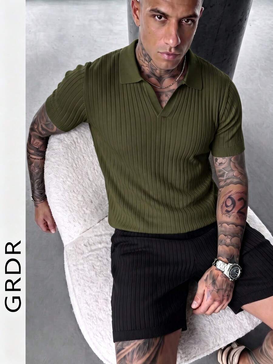 GRDR Men's Solid Color Short Sleeve Casual Commuter Knit Top