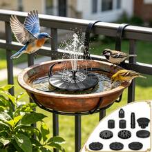Solar Floating Bird Bath Fountain, Upgraded Solar Powered Water Fountain Pump With Multiple Nozzles, Outdoor Decor Solar Water Feature For Garden Railing Bird Bowl, Wild Bird Attracting Yard Ornament - Black Round-stand Model - View 1