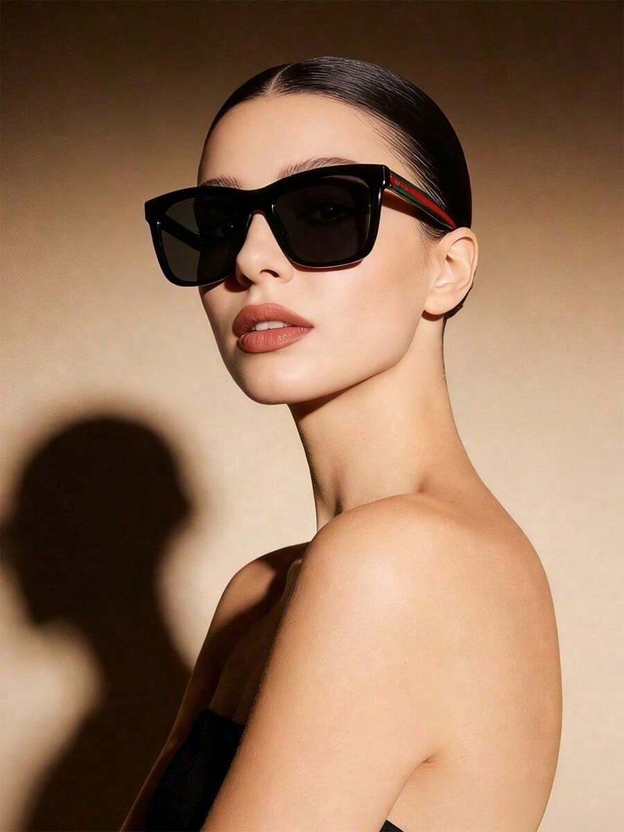 Stylish Gucci Square Fashion Glasses Wooden Frames Soft Nose Pads Lightweight For Sports Travel Daily Use - Black - View 1