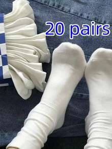 1/5/7/10/20 Pairs Simple Casual White Soft Mid-Calf Socks - White - View 6