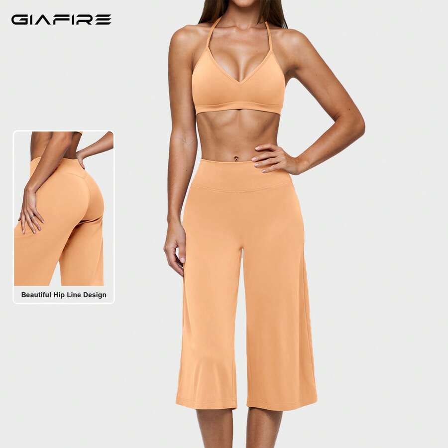 Women's 2 Pieces Summer Set, Tank Top With Short Wide-Leg Pants, Suitable For Vacation, Date And Daily Wear. Sports Outfit - Orange - View 1
