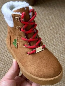 兒童雪地靴 男童女童適用，戶外露營靴，保暖加厚內裡 - 棕色 - 查看 9