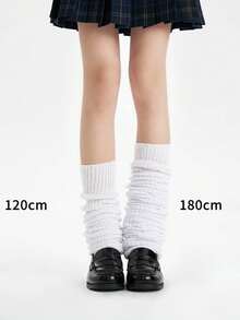 1 Pair Of Autumn And Winter White Knee-High Socks. Grey Terry Socks, Warm High-Cut Socks, JK Socks, Slouchy Socks - Multicolor - View 1