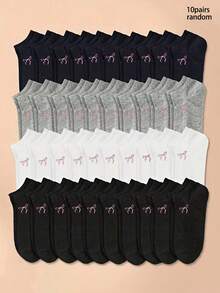 20 Pairs Solid Color Butterfly Comfortable Breathable Short Socks, Casual Boat Socks, Regular Business Minimalist Style, Random Colors - Multicolor - View 11