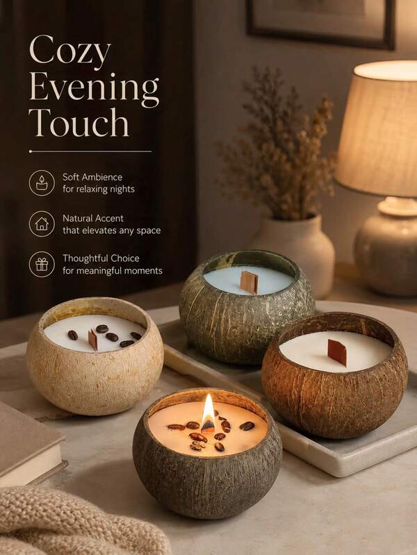 1pc French Coffee Scented Candle, Coconut Milk Fragrance, Coconut Shell Candle, Smokeless, Large Candle, Relaxation & Meditation, Ambient Lighting, Tabletop Decor, Home Decor, Wedding, Banquet, Gift For Women