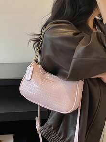 1件女款純色PU肩背包，百搭腋下包，適合上班通勤，可調節肩帶斜挎包 - 粉色 - 查看 6