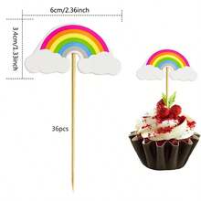 24/36pcs Rainbow Cloud Cupcake Toppers Set, Colorful Party Decorations For K*Ds Birthday, Baby Shower Dessert Decor, Rainbow Theme Party Supplies - Classic Rainbow - View 14