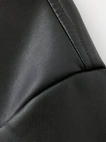 Men's Black PU Leather Jacket With Turn-Down Collar, Dual Zipper Chest Pockets, Short Length, Spring/Autumn Vintage Workwear Style Faux Leather Jacket, Casual Business Commute Top - Black - View 6