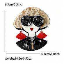 Fashion Lady Acrylic Brooch Blonde Bob Sunglasses Red Tassel Earring Doll Figure Lapel Pin Women Coat Daily Party Fun Unique Statement Jewelry Gift - Multicolor - View 6