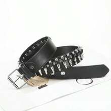 1pc Unisex Bullet Shape Punk Style Y2K Buckle PU Leather Belt - Silver - View 4