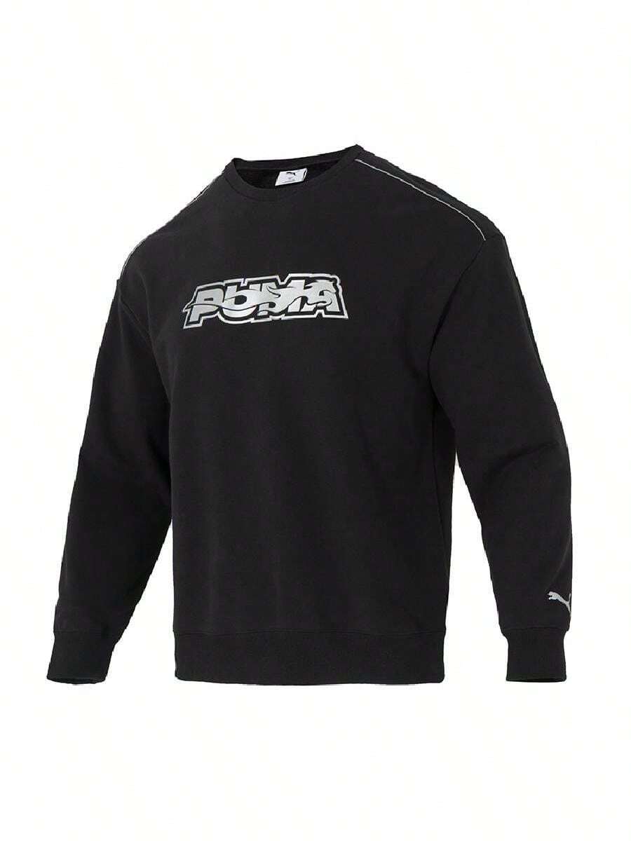 Puma Men's/Women's Sweatshirt/Pullover RACE-AHEAD-CREW-TERRY Comfortable Minimalist Casual Everyday Sweatshirt 636033-01 - Black - View 1