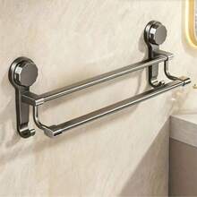1pc Upgraded Strong Suction Cup Double Bar Towel Rack, No-Drill Wall-Mounted Bathroom Kitchen Hanging Bar, Space-Saving Kitchen Storage Solution, Double Bar Design, Minimalist Rack, Rust-Proof Material, Towel Rack, No-Drill Bracket - Multicolor - View 11