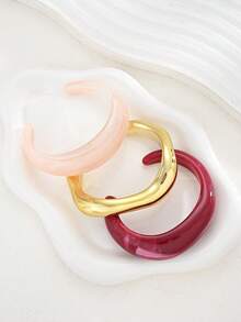3/1件組復古極簡女款波浪形壓克力CCB材質開口戒指手鍊套組，適合女性日常配戴，可疊戴，度假禮物首選 - 彩色 - 查看 4