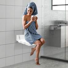 Wall Mounted Foldable Shower Bench, Collapsible Wall-Mount Seat With Slatted Board Design, Space Saving Wall Fixed Stool For Entryway, Shower Room, Corridor Temporary Sitting Use - White - View 4