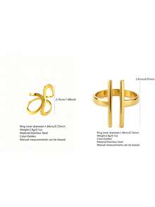 VceTd 1/2PCS Minimalist Business Style Hollow Geometric Line Decorated Stainless Steel Women's Single Ring, Suitable For Daily Wear Or Fashion Street Photography - Yellow Gold - View 8