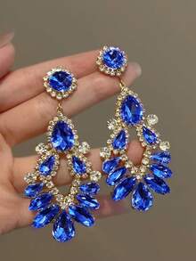 1 Pair Fashion Luxury Glass Exaggerated Water Drop Earrings Suitable For Women Party, Vacation, Wedding, Ball - Blue - View 4