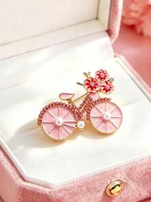 1 Peça Broche de Liga de Estilo Vintage Antigo com Design de Flor Brilhante de Bicicleta, Escolha Elegante para Mulheres, Adequado para Festas e Ocasiões, Presente do Dia dos Namorados - Rosa chiclete - Visão 4