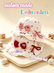 1 buah Topi Lembut Model Pita, Topi Matahari Bordir Nama/Huruf yang Dapat Disesuaikan, Manis, Modis, Topi Ember Ringan, Hadiah Ulang Tahun/Liburan yang Praktis. Sempurna untuk Aktivitas Luar Ruangan Musim Semi/Panas, Sekolah, Bermain. - MultiWarna - View 2