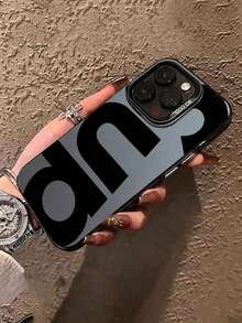 1PC Letter Colorful Silver Shell Style Compatible With Apple 17Promax/16Pro/15plus/14Pro/13Promax/12Pro/11 Protective Case Women's Minimalist - Black - View 27