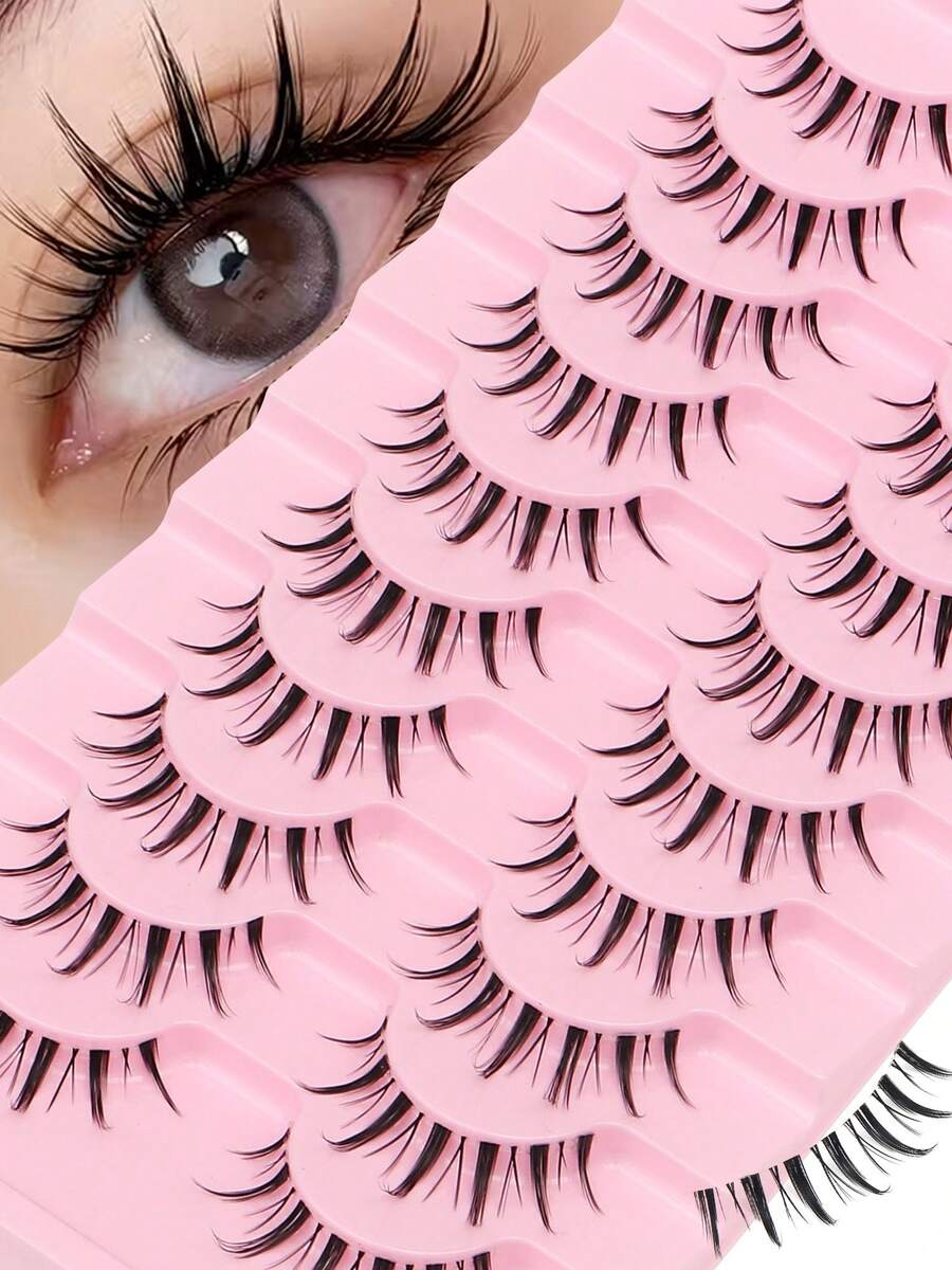 10 Pairs Of C-Roll False Eyelashes - Comic And Cosplay Eyelash Set, Natural False Eyelash Pairing, Repeated Use, With Natural Eye Makeup, Suitable For All Places, Eyelashes, False Eyelashes - Black - View 1