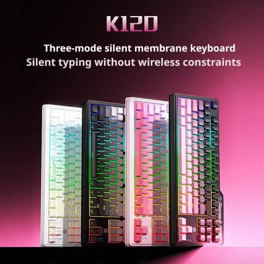 HP Transparent Mechanical Keyboard K120! Three-Mode Wireless And Wired Connectivity, RGB Rainbow Lighting + Silent Keys, Perfect For Gaming And Office Vibes. - View 1