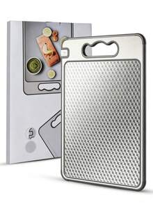 1pc Multifunctional Double-Sided Cutting Board, Non-Slip Stainless Steel Chopping Board, Quick Defrosting Cutting Board, Defrosting Board, Built-In Knife Sharpener, Juice Groove And Handle, Suitable For Meat And Vegetables, Kitchen Essential, Kitchen Supplies, Kitchen Utensils - View 9