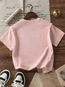 [Cotton T-Shirt]Young Girl Pink Letter Print Pullover Short-Sleeved Pink T-Shirt, A Summer Gift For Children. - Pink - View 5