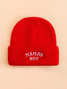 1PC Toddler "MAMA'S BOY" Embroidered Knit Beanie Hat, Foldable Warm Elastic Winter Cap, Cute Daily Outdoor Head Protection Hat - Multicolor - View 8
